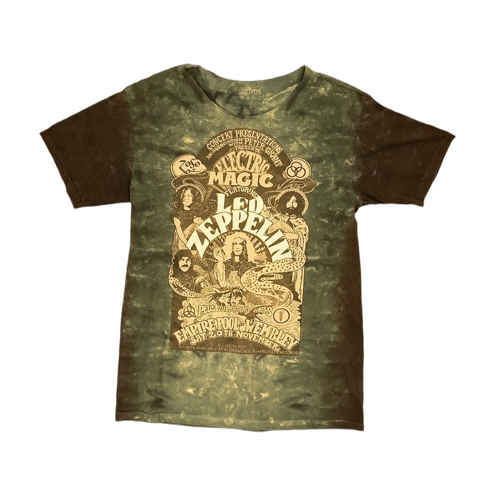Led Zeppelin T-Shirt Mens Medium Green Tie Dye Electric Magic Graphic Band Tee